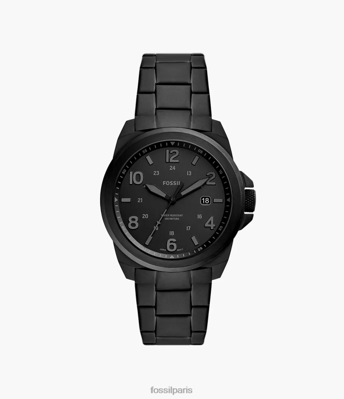 Fossil Hommes noir montre bronson en acier inoxydable avec date à trois aiguilles montre 0ZTD41349