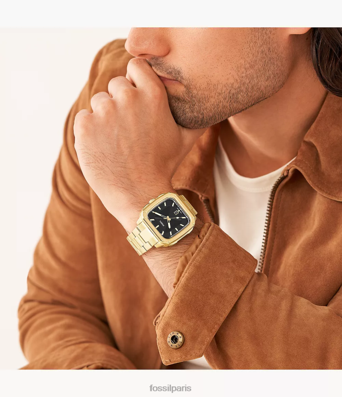 Fossil Hommes ton d'or montre en acier inoxydable avec date à trois aiguilles et inscription montre 0ZTD41351