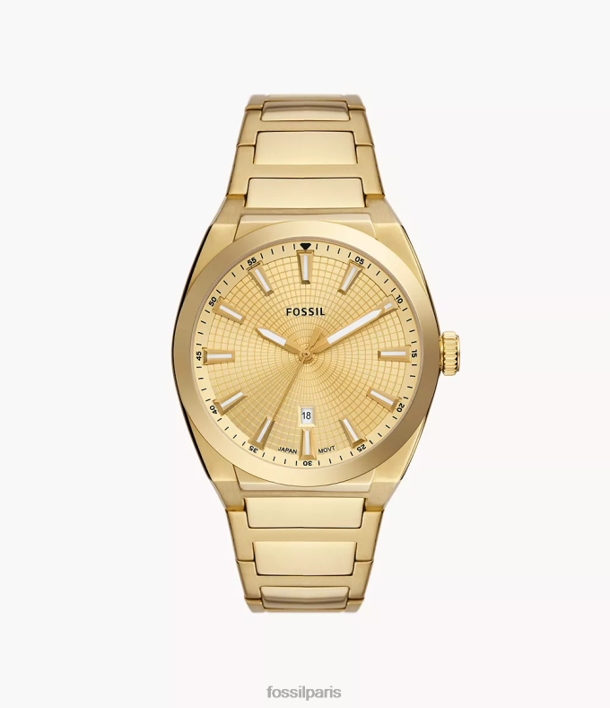 Fossil Hommes ton d'or montre everett à trois aiguilles et date en acier inoxydable montre 0ZTD41347