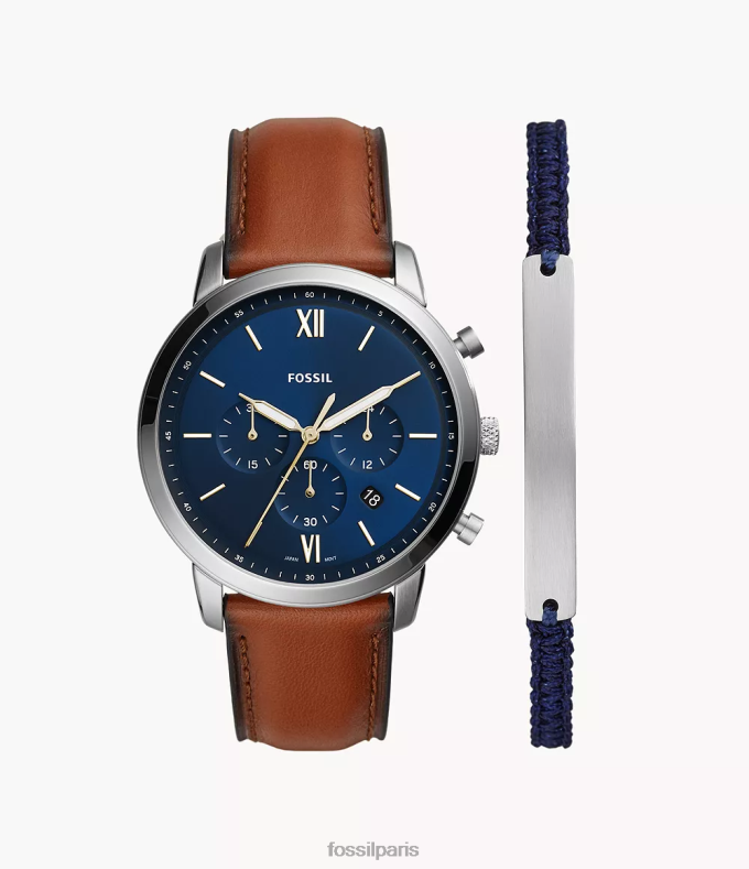 Fossil Hommes bleu ensemble montre et bracelet en cuir Neutra Chronographe Bagage montre 0ZTD41436