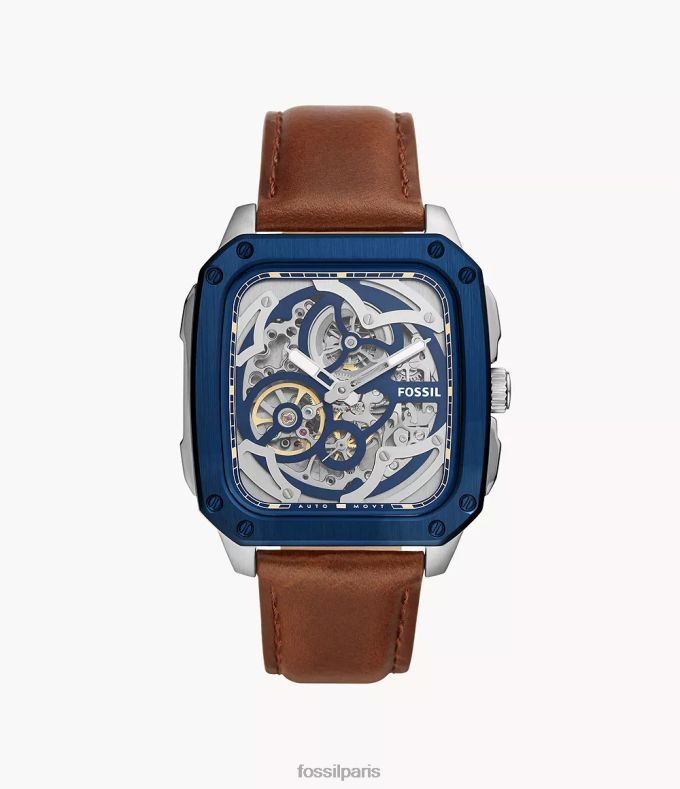 Fossil Hommes brun montre en cuir automatique à inscription montre 0ZTD41428