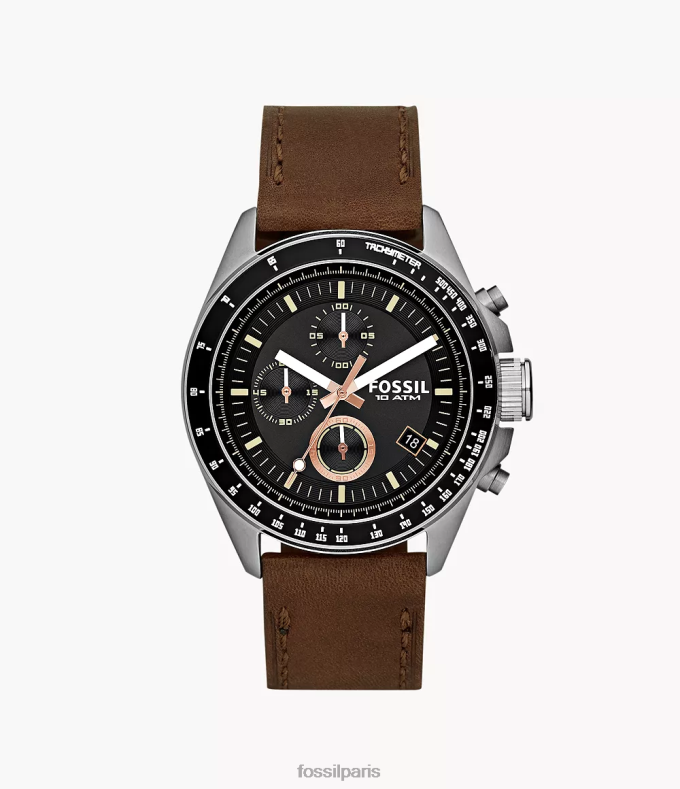 Fossil Hommes brun montre en cuir chronographe decker montre 0ZTD41432
