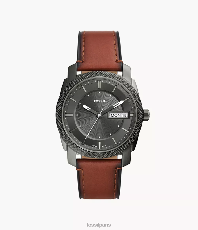 Fossil Hommes brun montre machine en cuir véritable à trois aiguilles et date montre 0ZTD41444