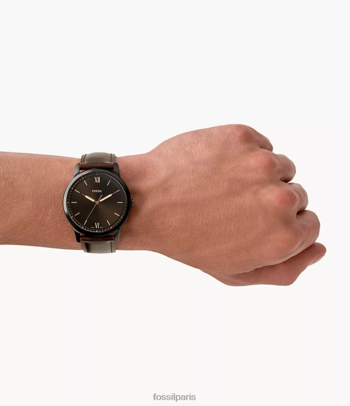 Fossil Hommes brun montre minimaliste en cuir à trois aiguilles montre 0ZTD41405