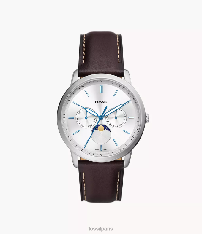 Fossil Hommes brun montre multifonction en cuir véritable avec phases de lune neutres montre 0ZTD41414