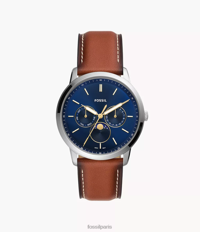 Fossil Hommes brun montre multifonction en cuir véritable avec phases de lune neutres montre 0ZTD41438