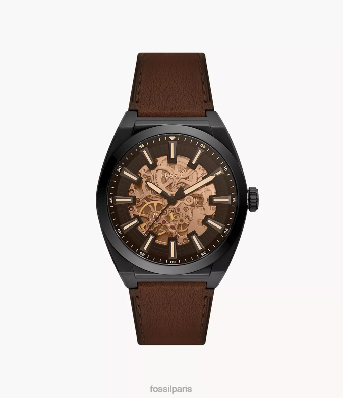 Fossil Hommes marron foncé montre automatique en cuir véritable everett montre 0ZTD41396