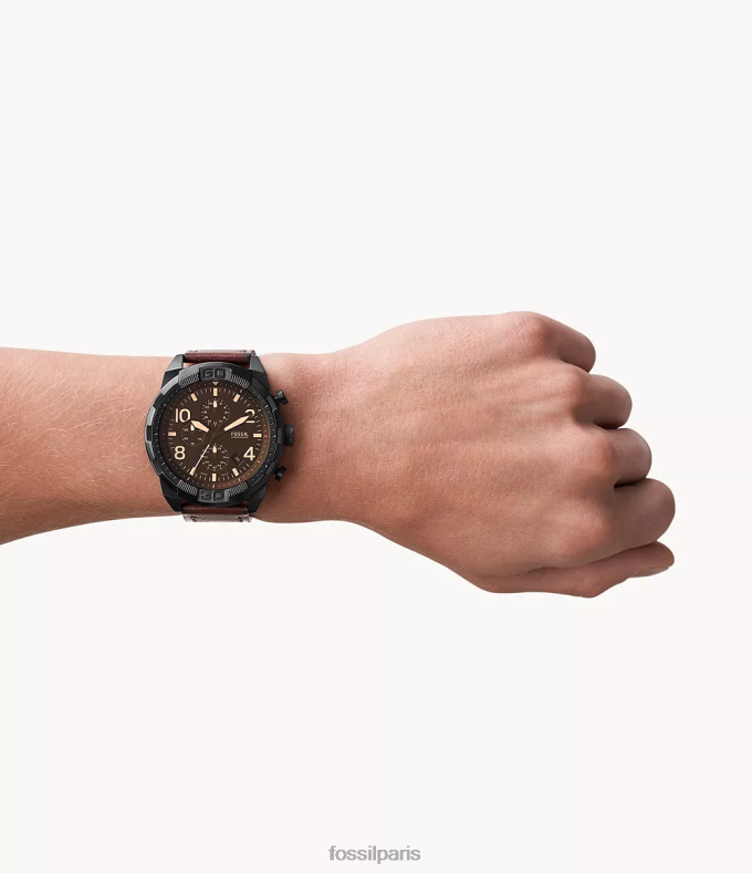 Fossil Hommes marron foncé montre chronographe en cuir véritable bronson montre 0ZTD41395