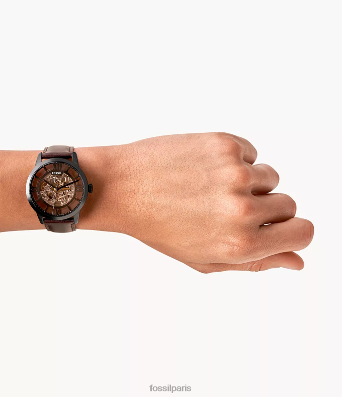 Fossil Hommes marron foncé montre en cuir automatique townsman montre 0ZTD41397