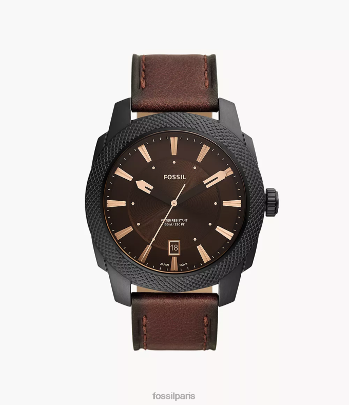 Fossil Hommes marron foncé montre machine en cuir véritable à trois aiguilles et date montre 0ZTD41456