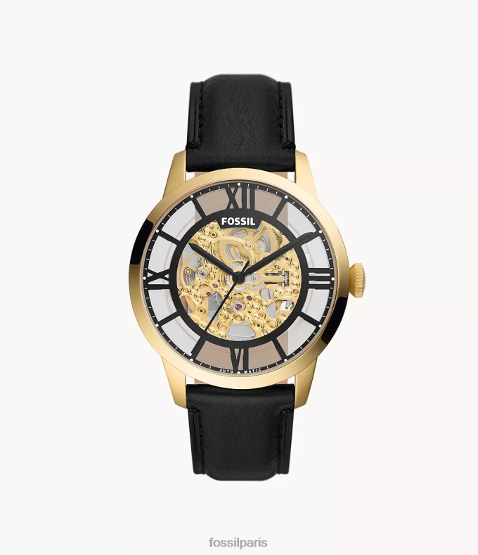 Fossil Hommes noir montre automatique en cuir véritable townsman montre 0ZTD41398