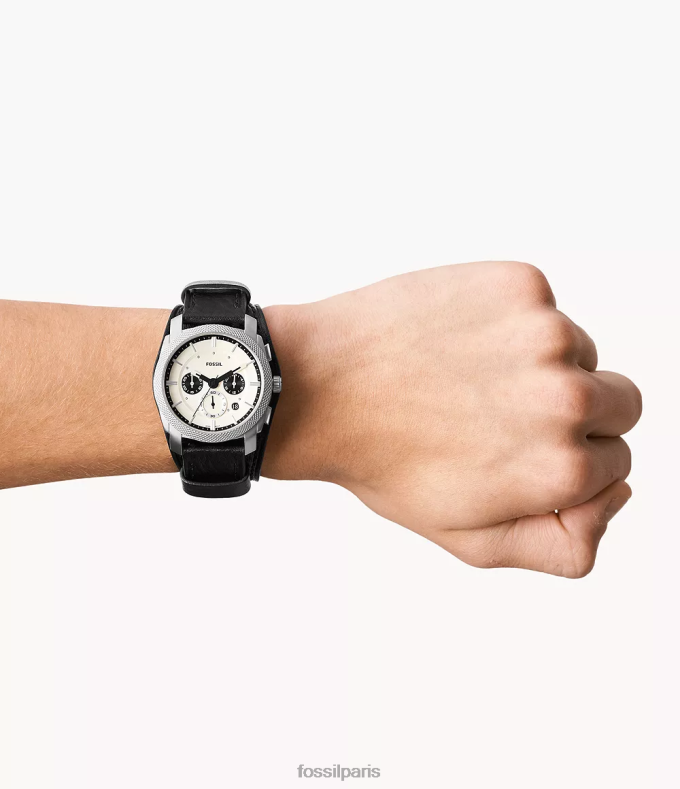 Fossil Hommes noir montre en cuir véritable avec chronographe machine montre 0ZTD41458