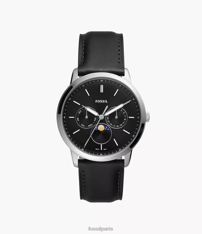 Fossil Hommes noir montre multifonction en cuir véritable avec phases de lune neutres montre 0ZTD41430