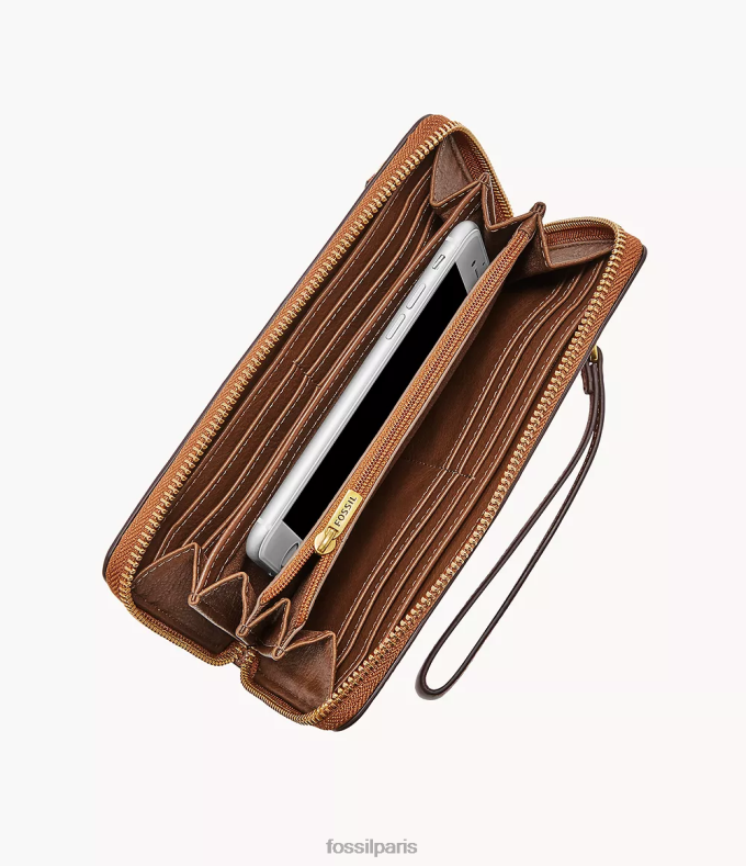 Fossil femmes brun pochette zippée Logan RFID portefeuille 0ZTD4784