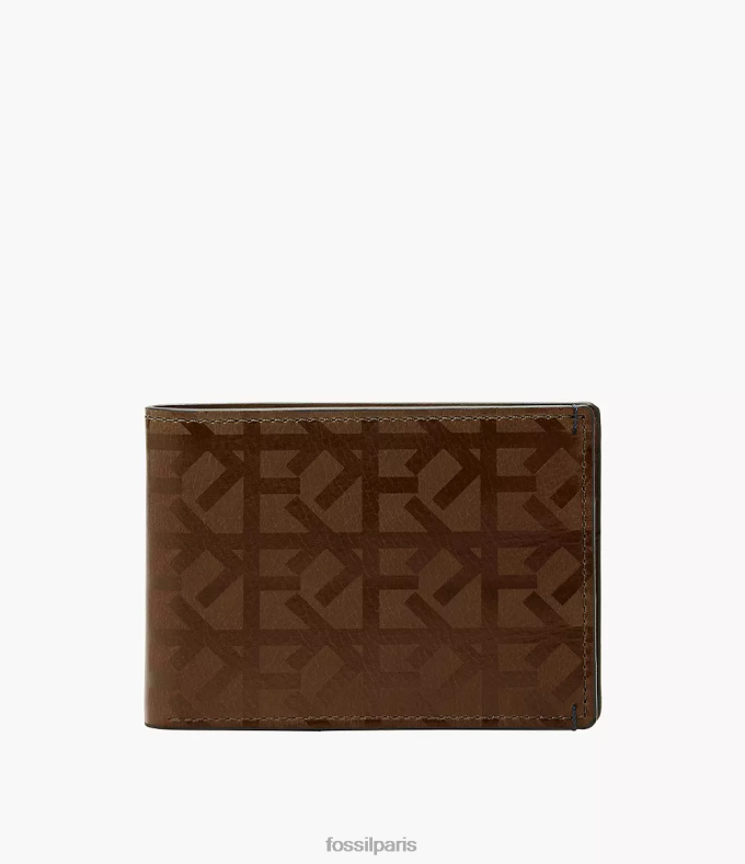 Fossil Hommes brun bronson poche avant à deux volets portefeuille 0ZTD41819