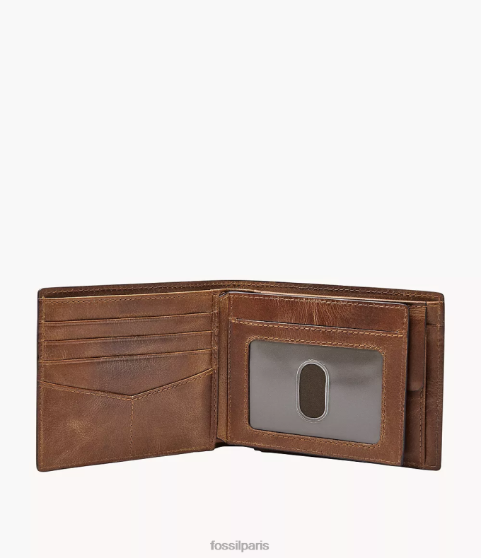 Fossil Hommes brun derrick rfid grande poche à monnaie à deux volets portefeuille 0ZTD41679