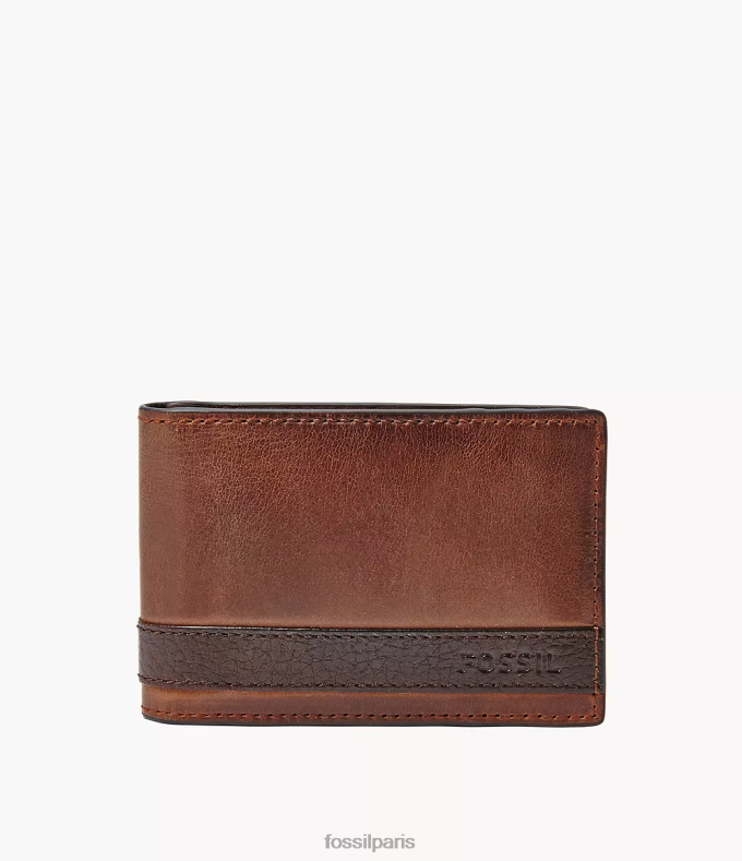 Fossil Hommes brun pince à billets Quinn à deux volets portefeuille 0ZTD41675