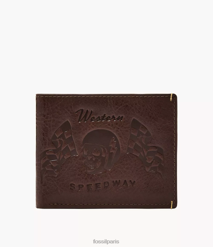Fossil Hommes marron foncé bronson à deux volets avec pièce d'identité portefeuille 0ZTD41697